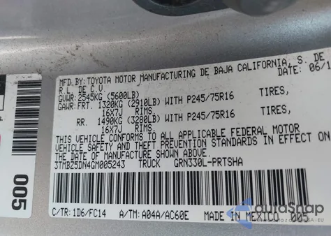 2016 Toyota Tacoma Sr5 z USA, uszkodzony, nr VIN 3TMBZ5DN4GM005243